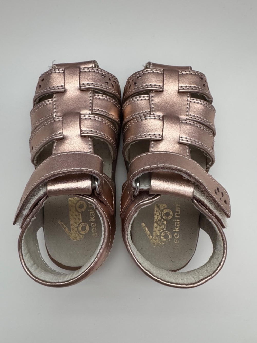 See Kai Run Metallic Rose Gold Kids Sandals with Hook-and-Loop Strap